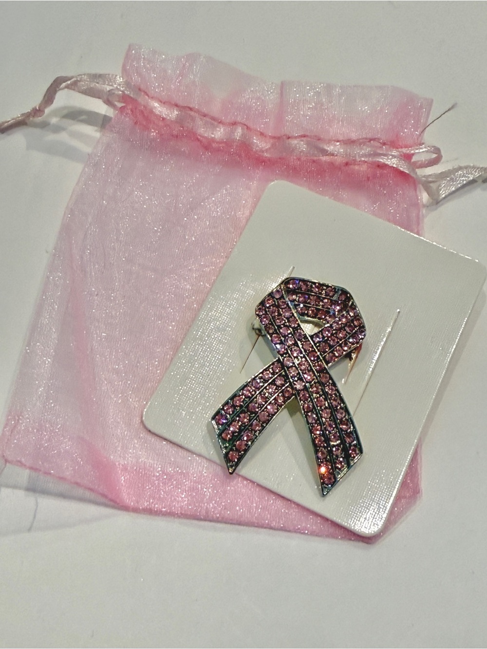 Pink Crystal Ribbon Brooch Pin Breast Cancer Awareness - Women Jewelry